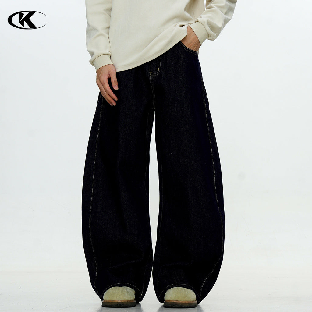 11KN Deconstructed Blue Scimitar Straight Loose Wide-leg Cleanfit Jeans