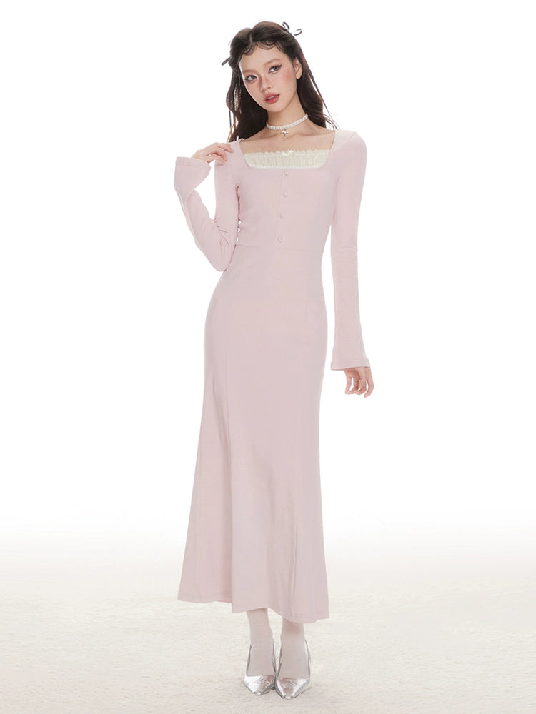 IMONE Vintage Lace Square Neck Knitted Dress