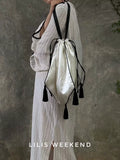 Lilis Weekend Retro Drawstring Lantern Fringed Bag