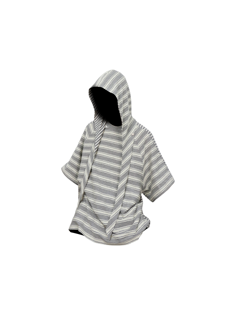 RELABEL Removable Hood Splicing Striped Tee