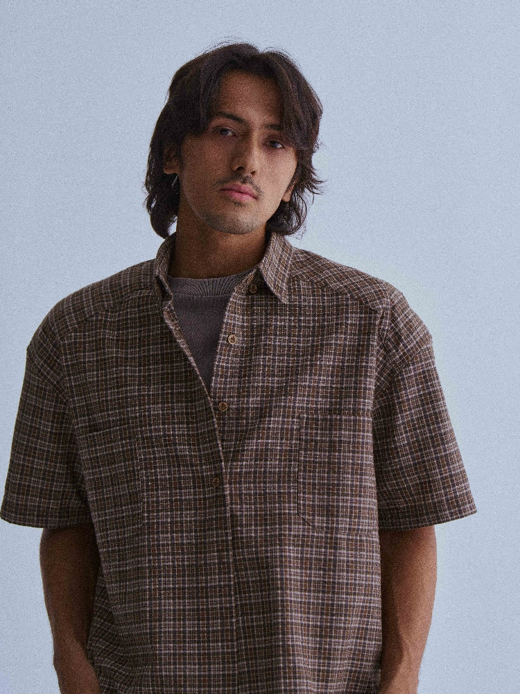 LIBERAFIT Seersucker Plaid Short-sleeved Shirt