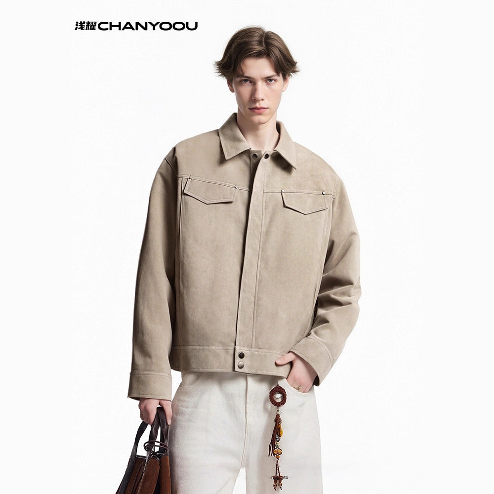 CHANYOOU Vintage Deconstructed Suede Lapel Jacket