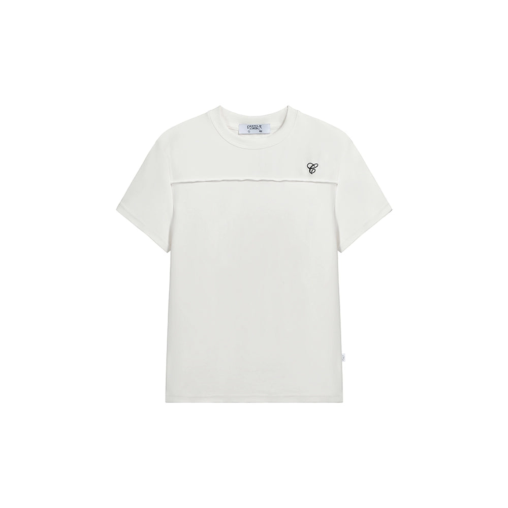 CRICLE CAGE Slim-fit Embroidery Tight Front Shoulder Tee