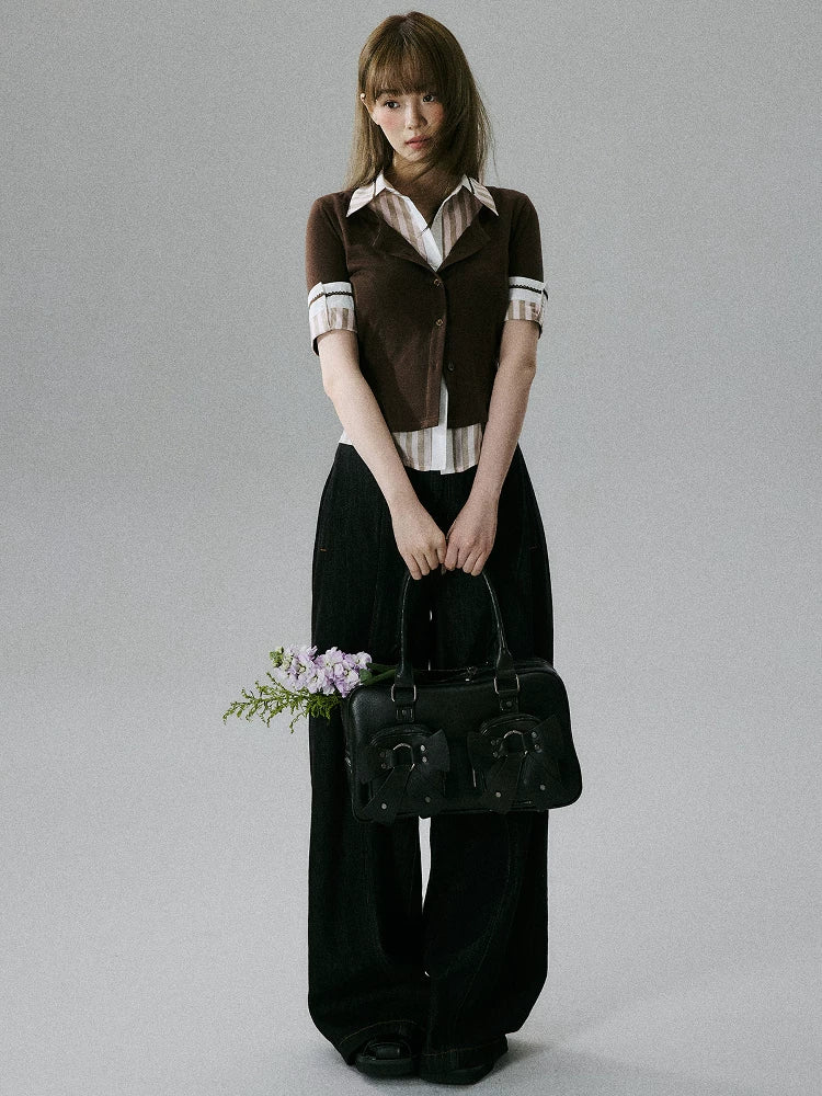 LOST FOREST Fake Two Pieces Stacked Through Waist and Thin Tee
