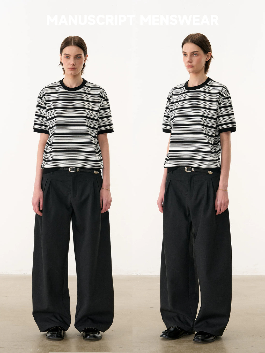MANUSCRIPT Front Shoulder Striped Slim Tee