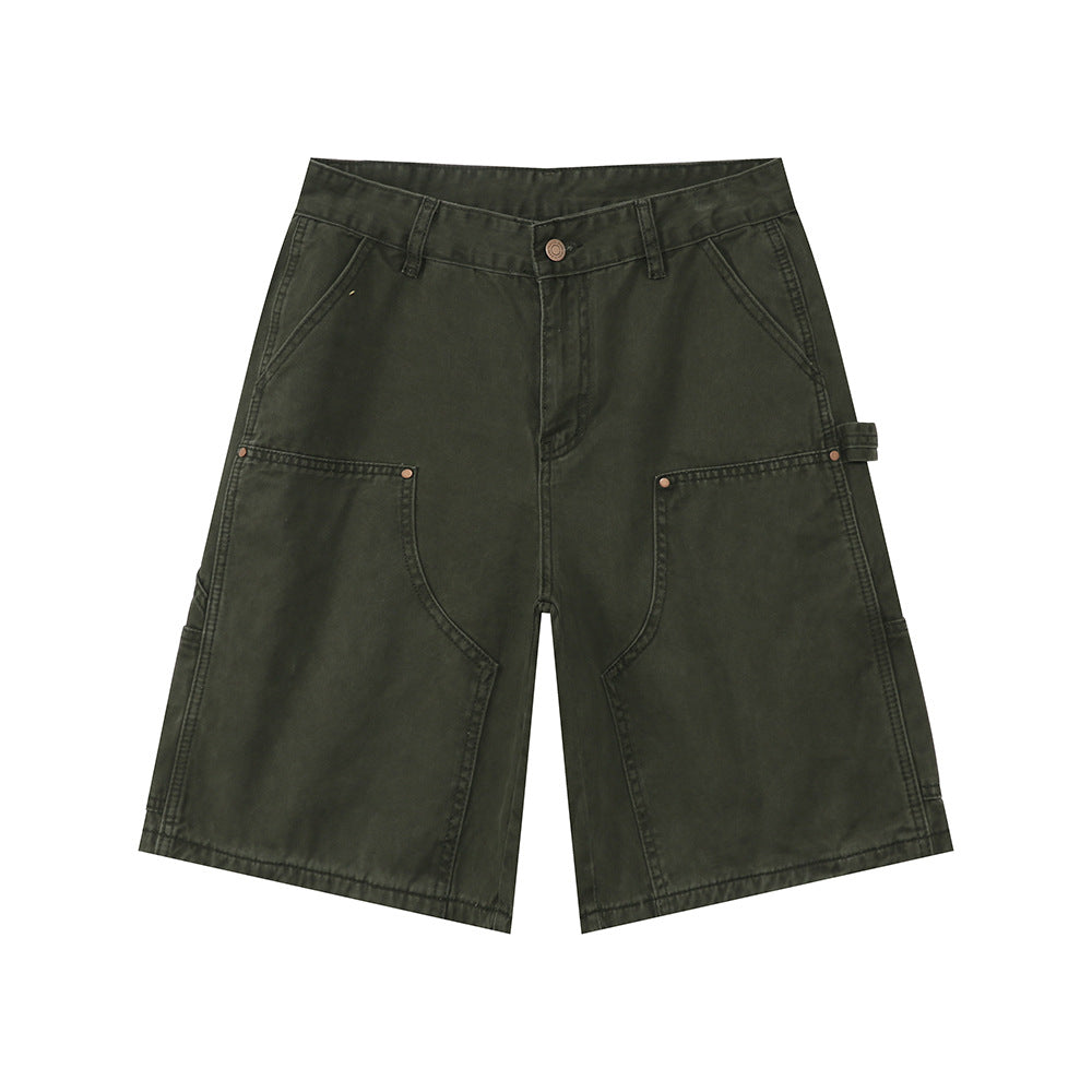 MTLCLOTHES Multi-pocket Workwear Casual Five-point Jeans