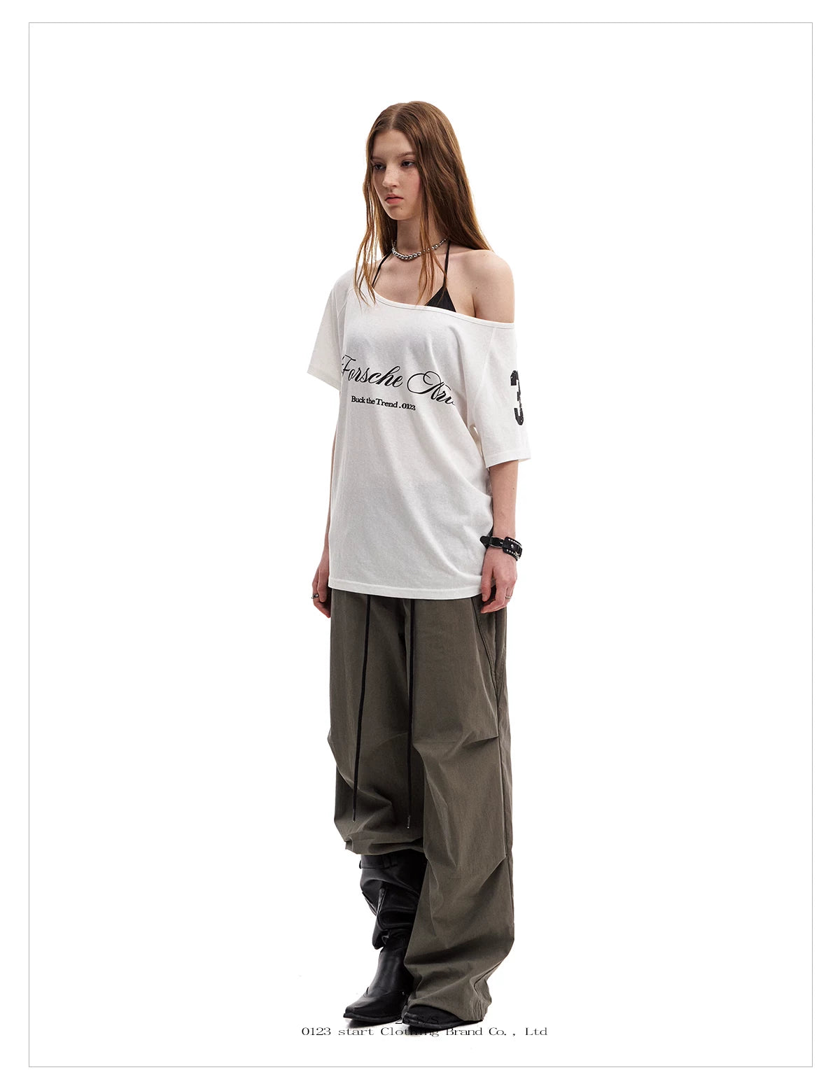 0123Start Slanted Shoulder Loose Lazy Tee
