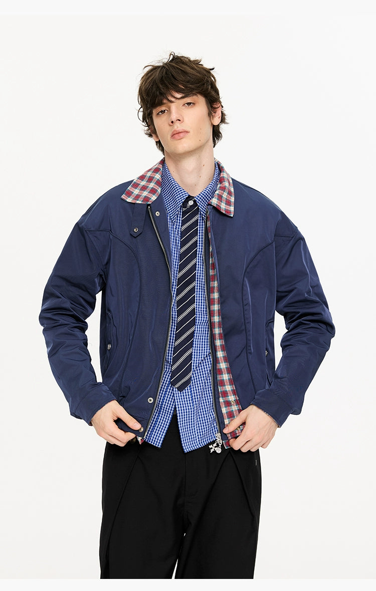 KREATE Plaid Thousand Bird Plaid Stand-up Collar Jacket
