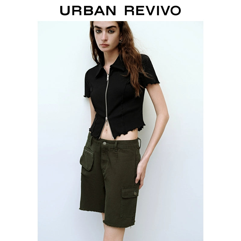 URBAN REVIVO Fungus-edged Double-zip Open Shirt