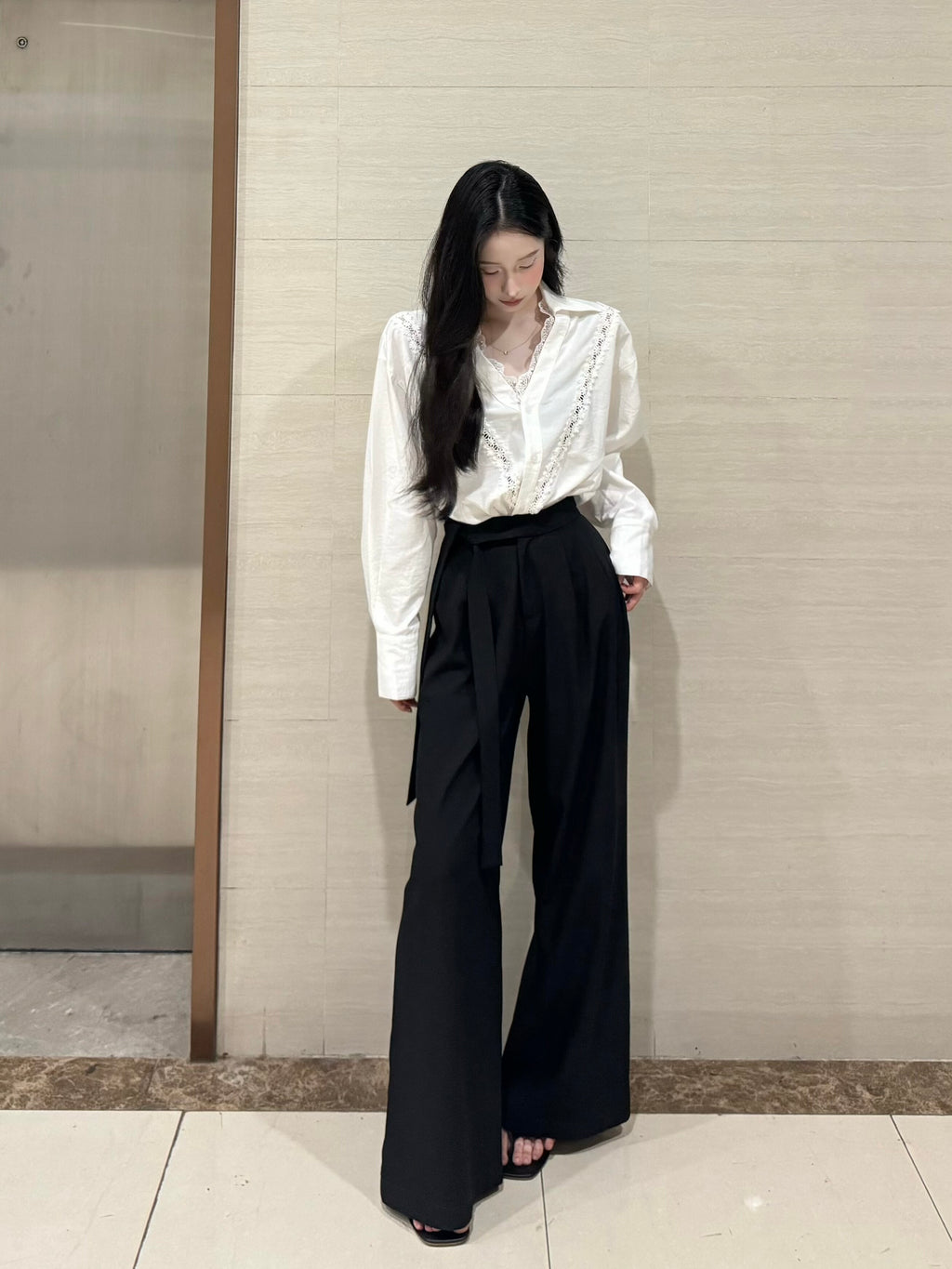 PANPANSTUDIO Simple Linen Old Money Style Shirt Wide Leg Pants Set