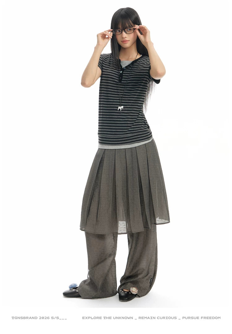 TGNS Fake Two-piece Breathable Pleated Skirt Pants