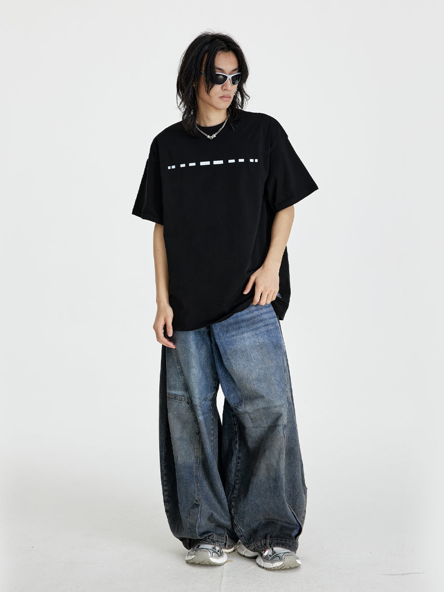 (NMK) Morse Code Cotton Loose Heavy Short Tee