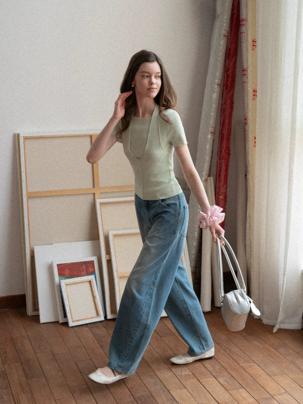 EGGKA Neck Fake Two Knitted Tee
