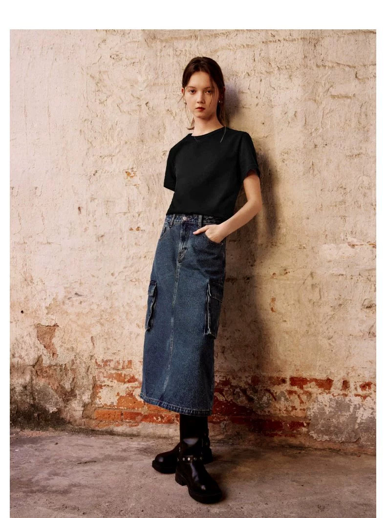 URBAN REVIVO Simple Basic Solid Color Cotton Round Neck Tee