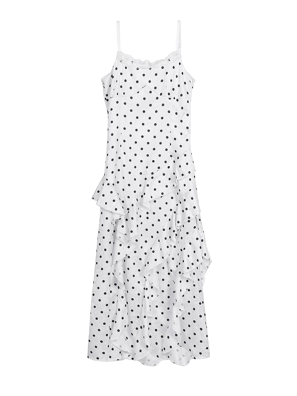 XUJING Polka Dot Ruffle Edge Waist Suspender Dress