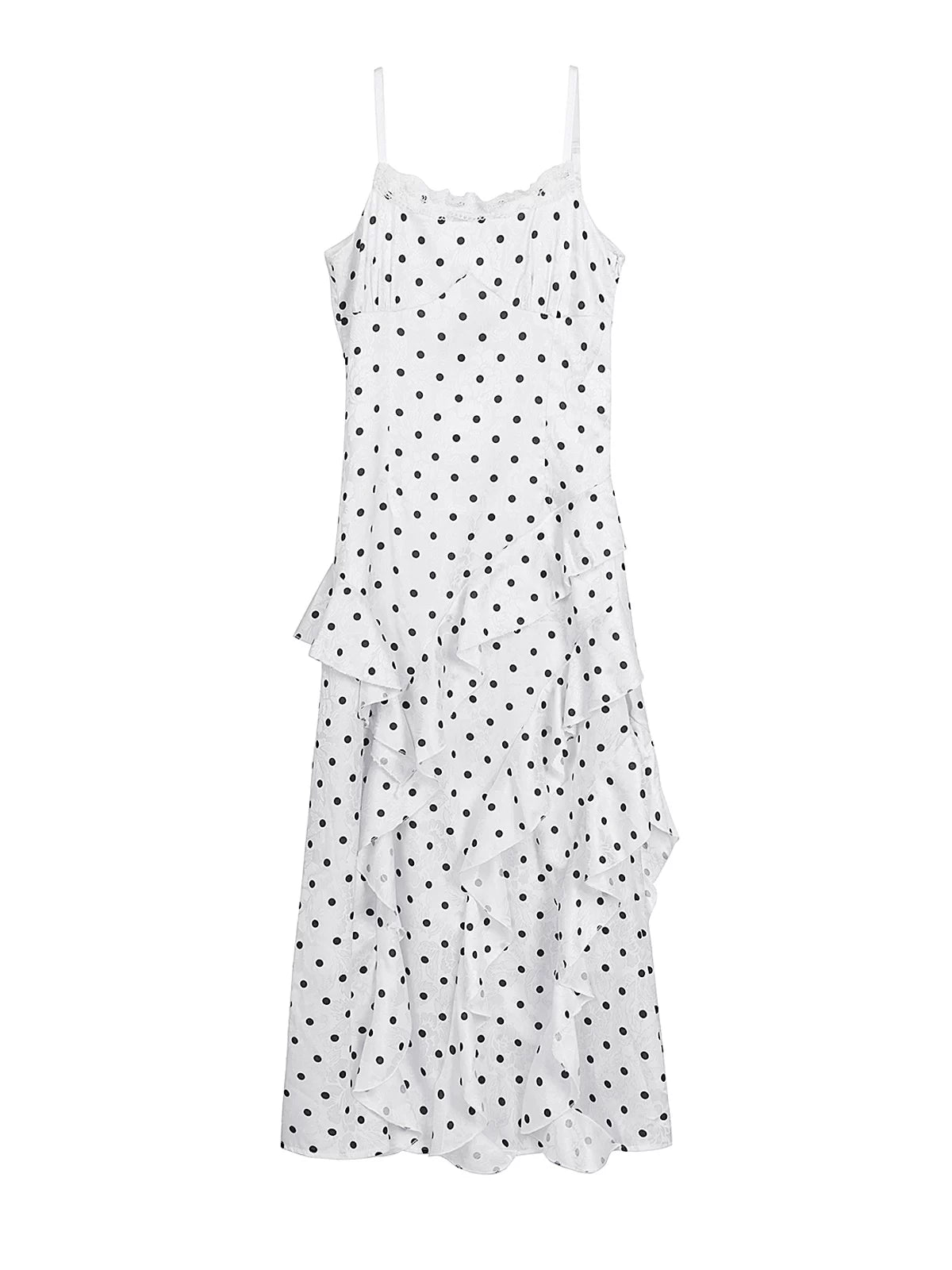 XUJING Polka Dot Ruffle Edge Waist Suspender Dress