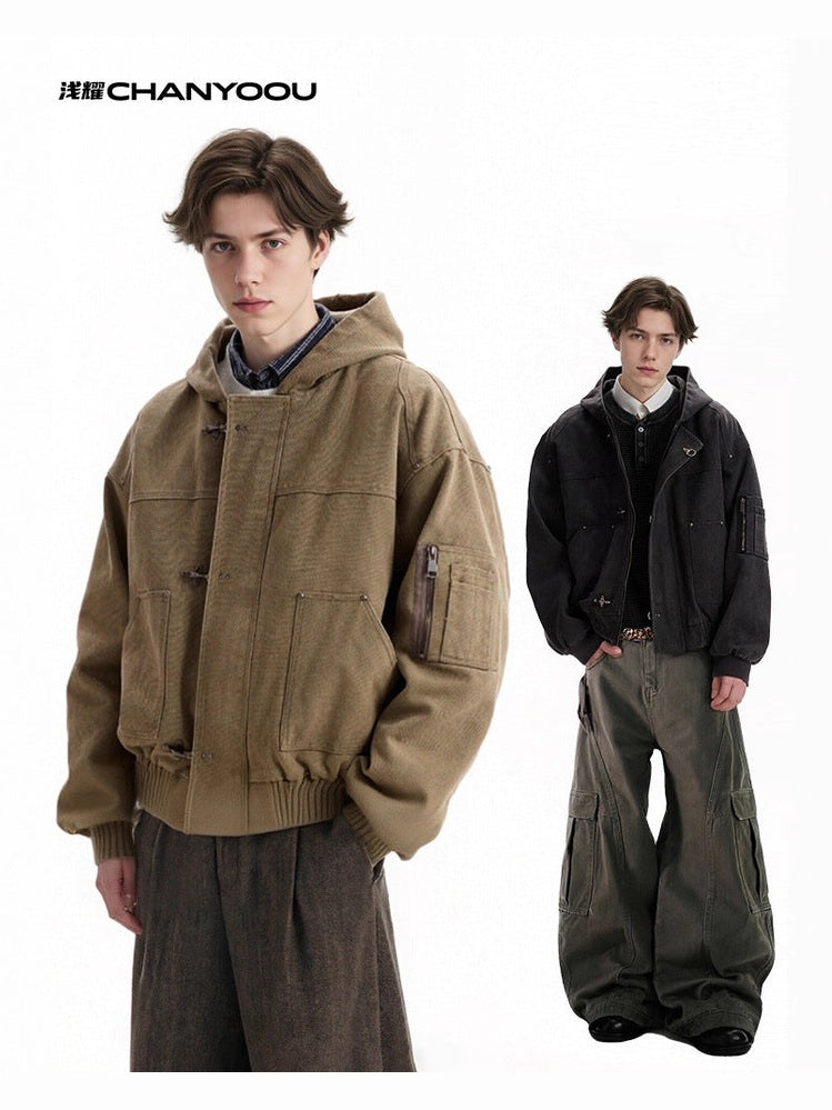 CHANYOOU Retro Washed Old Plane Buckle Jacket
