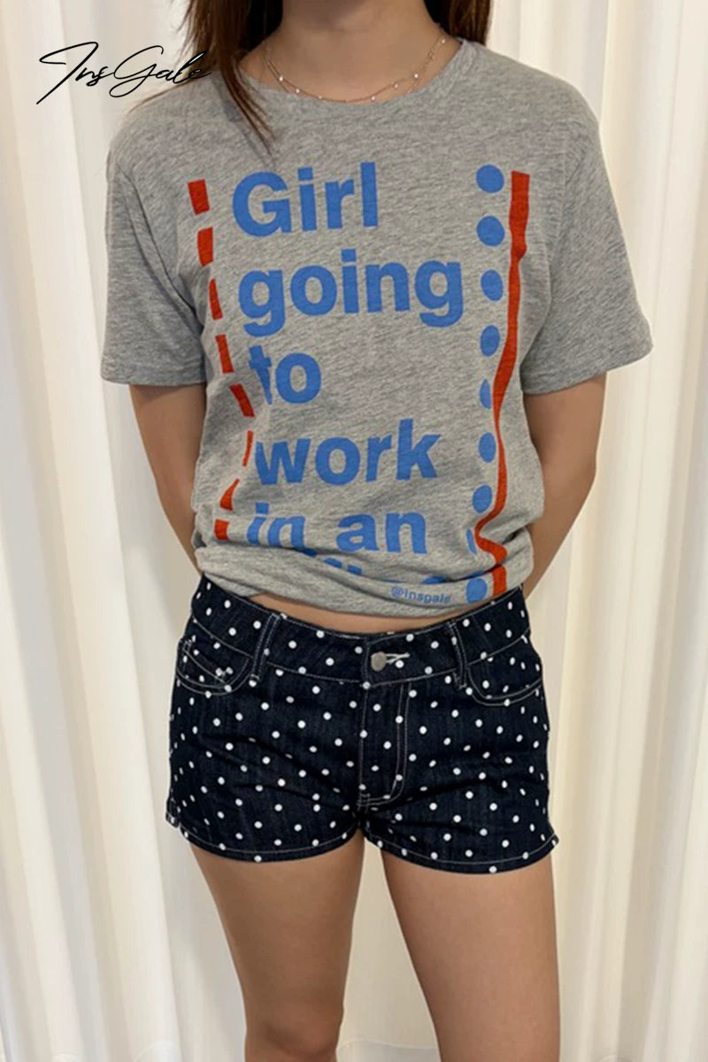 InsGale Contrasting Color English Printing Casual Tee