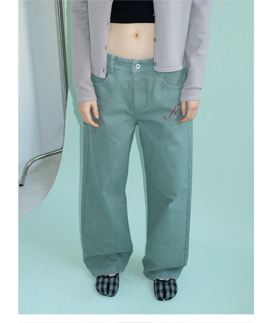 FUNKYFUN Fun Print Logging Structure Straight Casual Trousers