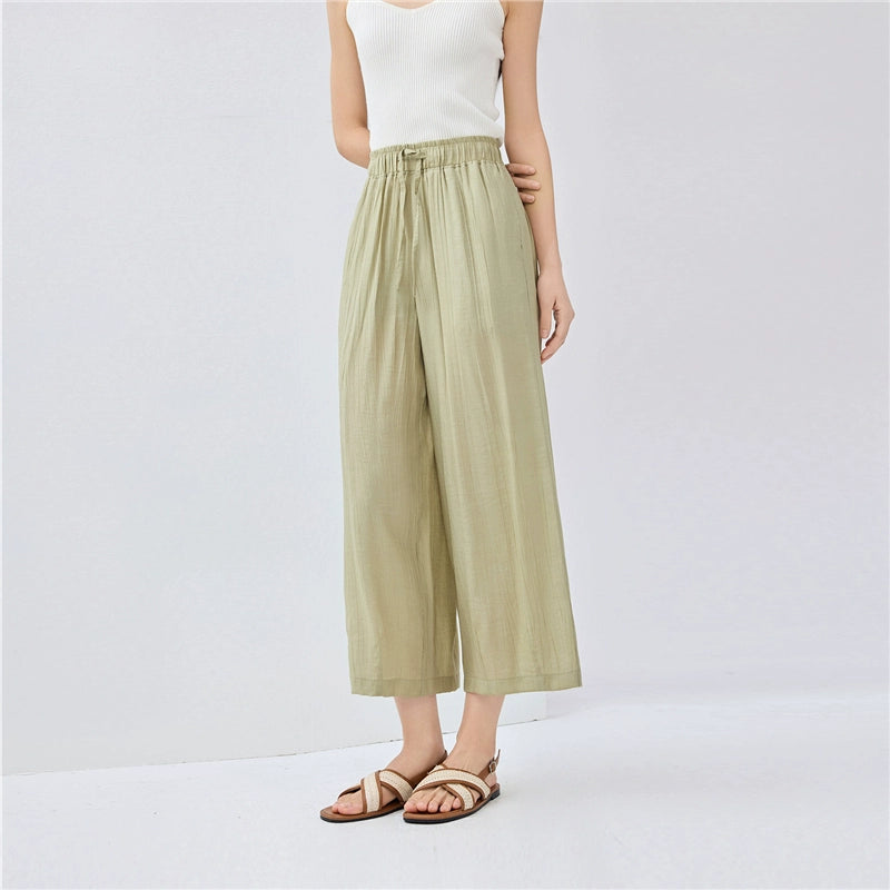 Giordano Elastic Waist Wide Leg Casual Capris