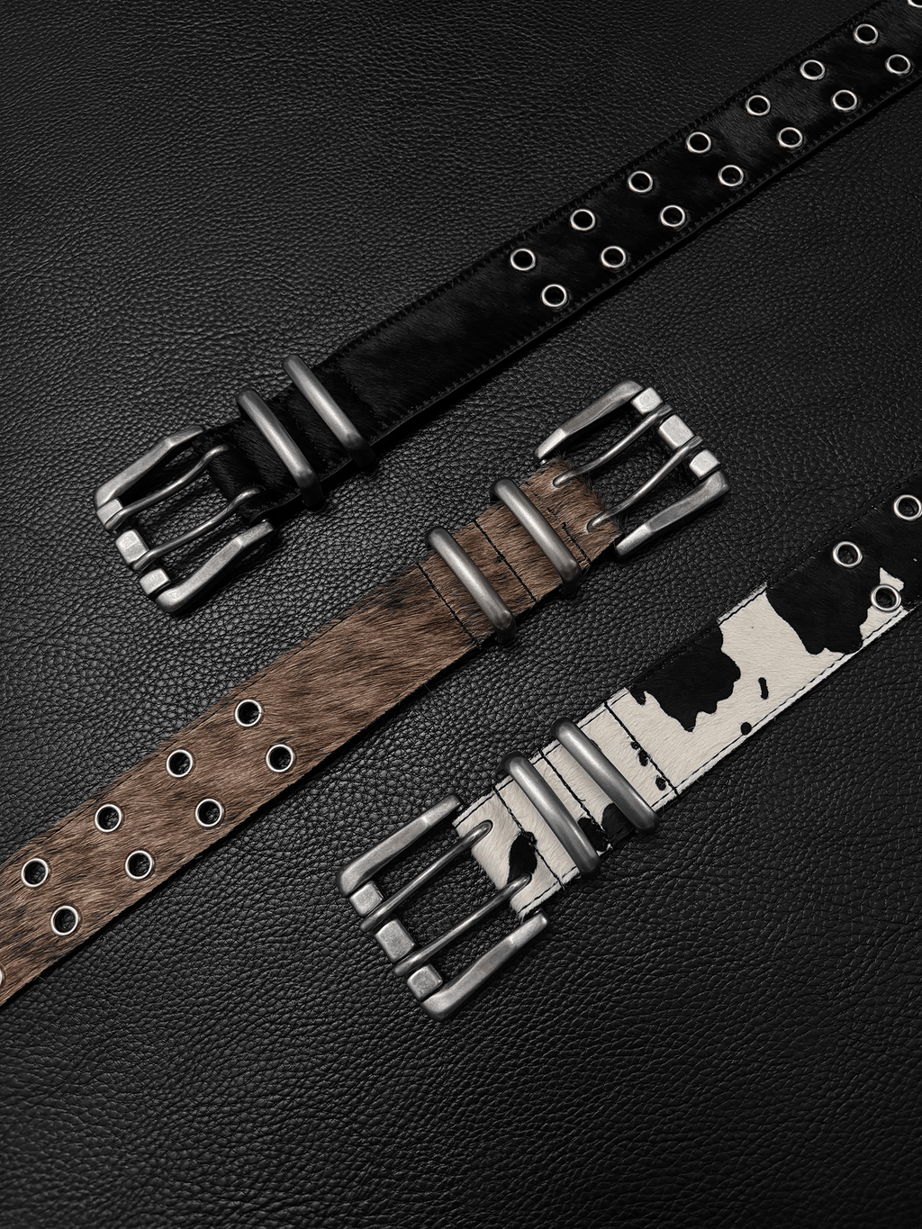 DPOL Maillard Cowhide Double-row Pin Buckle Belt