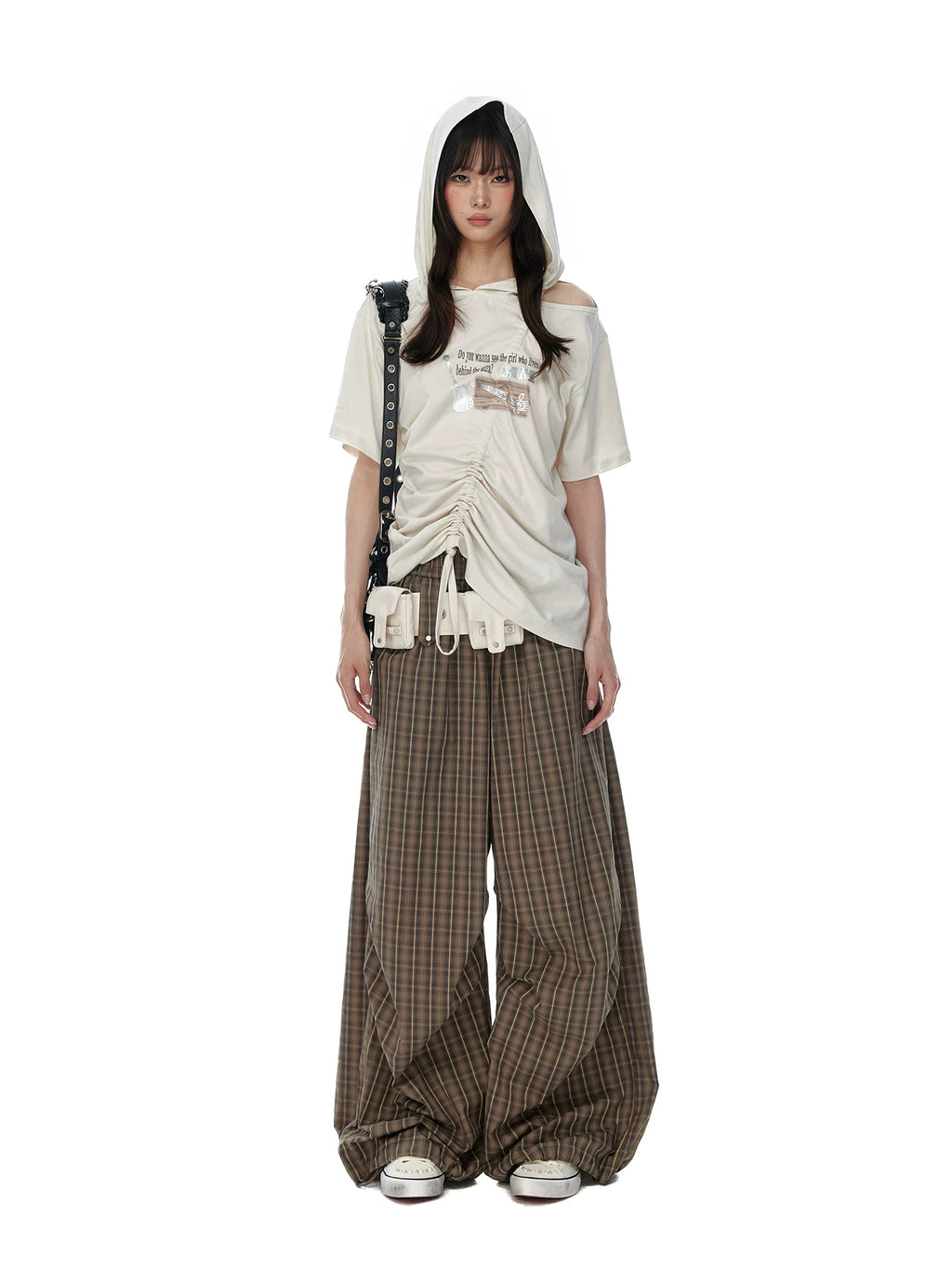 JIKOO Slanted Shoulder Hooded Loose Tee