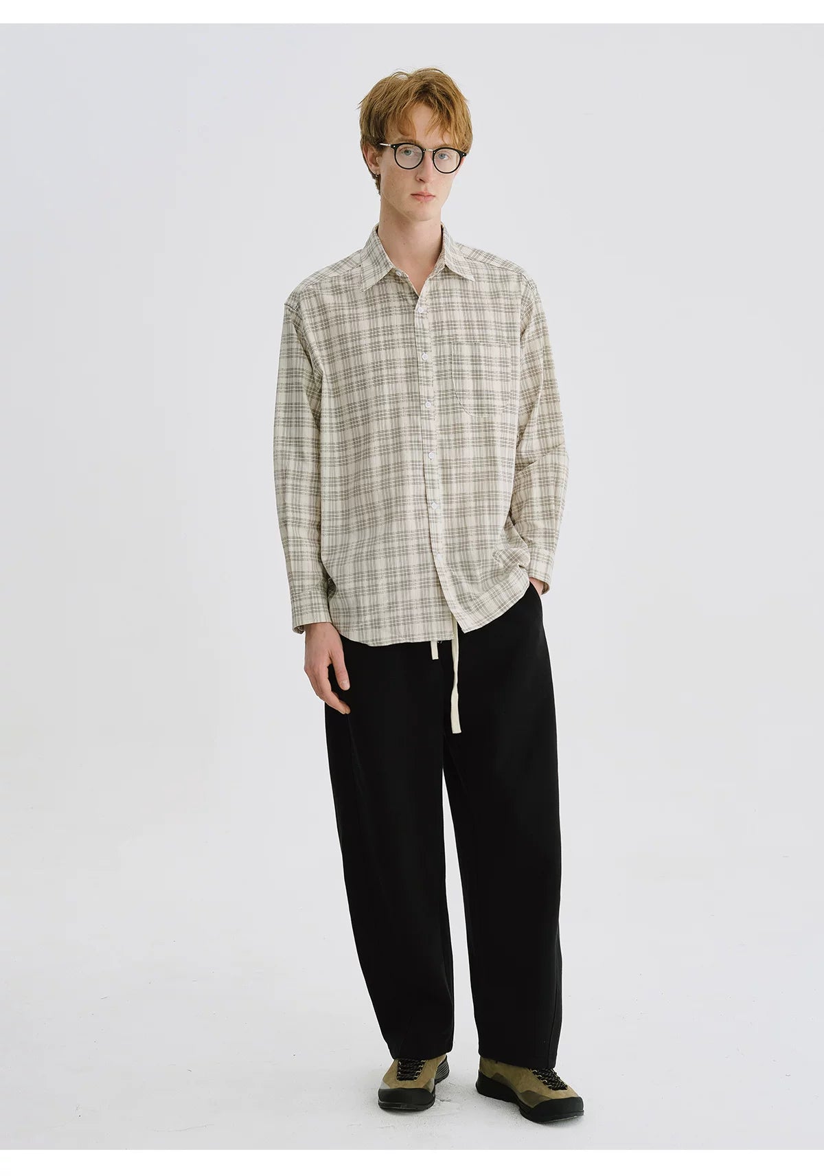 LIVINGTOWN Lapel Plaid Pocket Long-sleeved Shirt