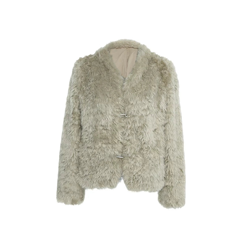 Audwyn Eco-friendly Fur Coat V-neck Fur Coat