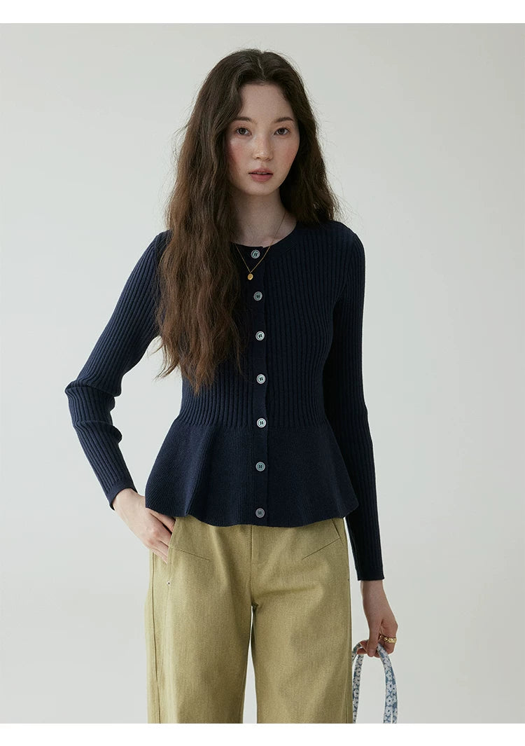 VOOE Waist and Thin Crew Neck Knitted Cardigan