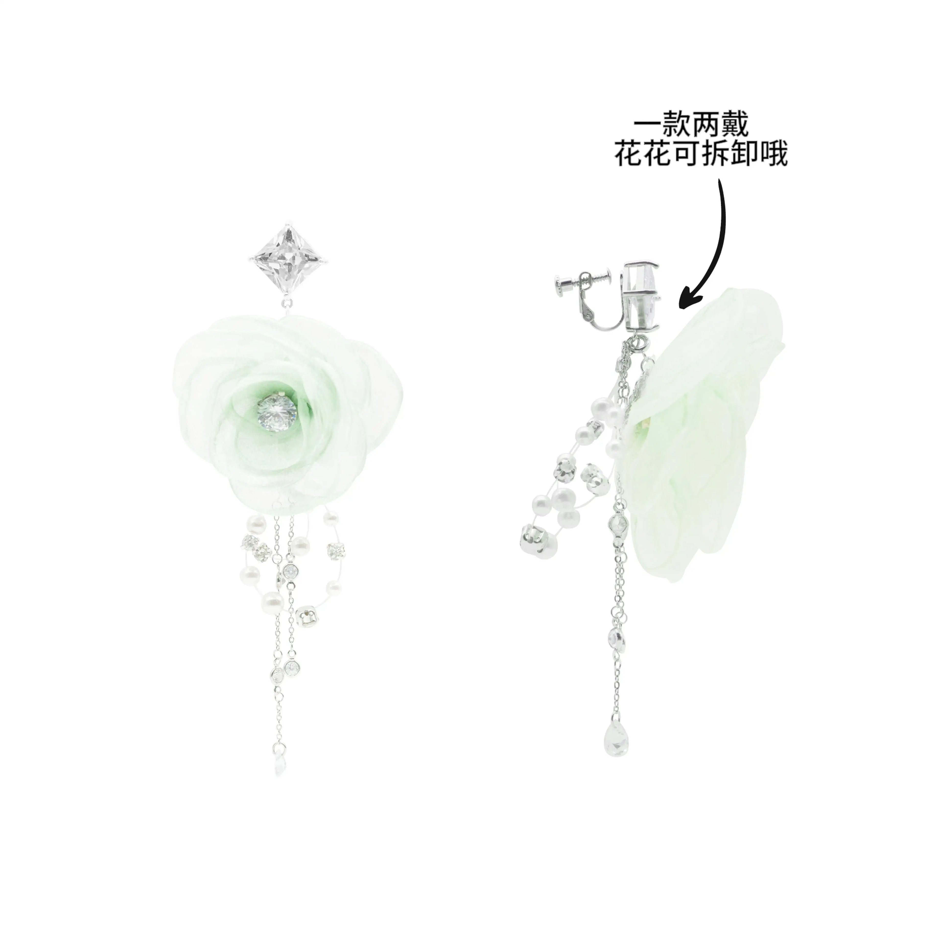 PP Tulle Flower Pearl Earrings