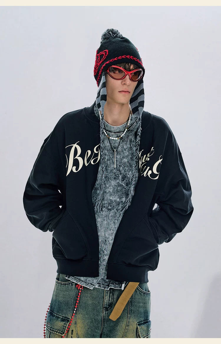 BJHG Design Sense Baseball Knitted Cardigan Jacket