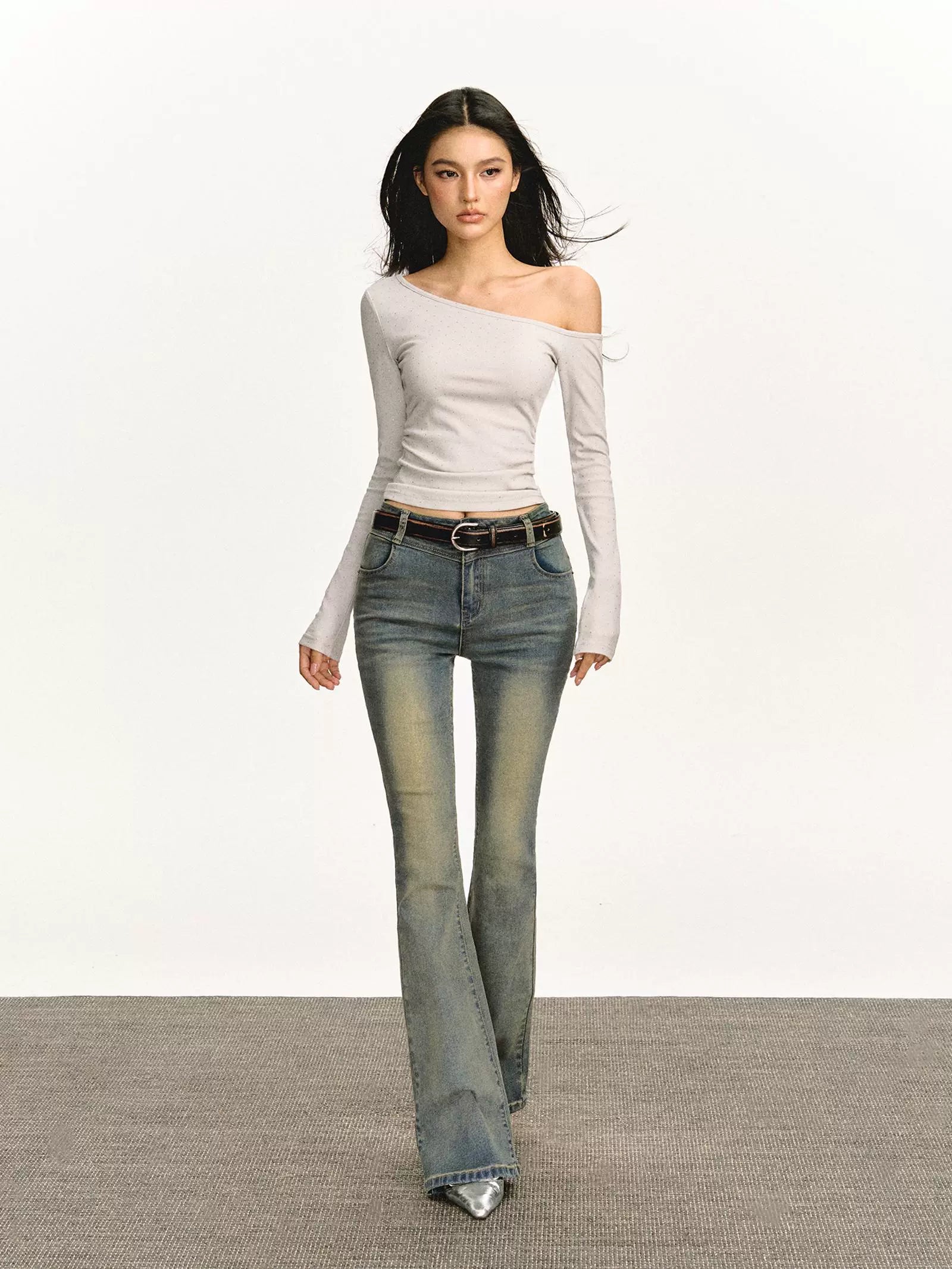 Ariseism Vintage Low Waist Washed Micro-Flared Jeans