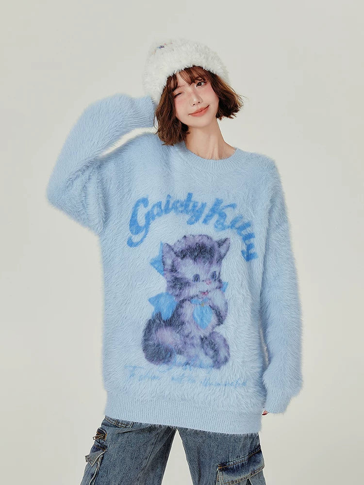 Girlyhalo Faux Mink Cat Sweater