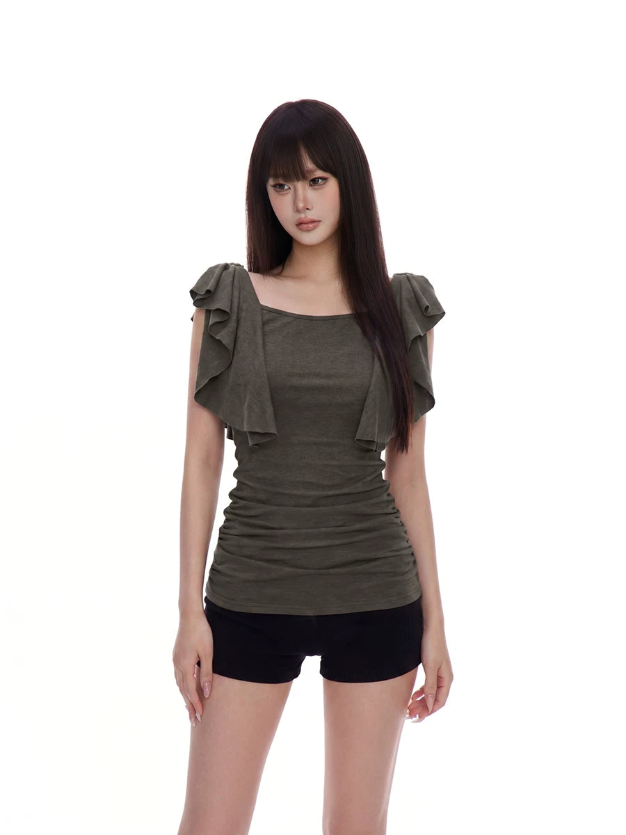 WITHMIN Ruffle Edge Sleeveless Waist Tee