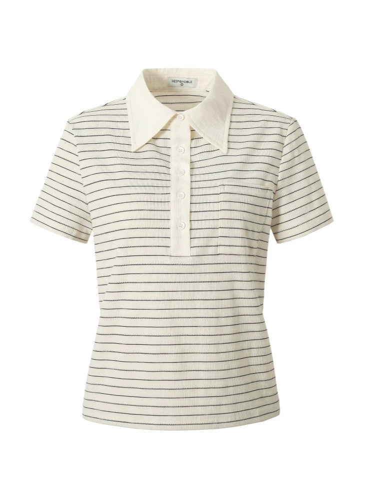 RPB BRAND Simple Lapel Striped Short-sleeved Polo Shirt