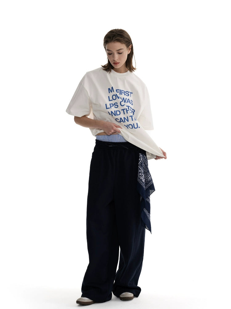 Loopsoon Large Chest Print Alphabet Versatile Tee