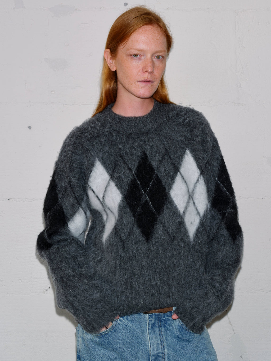 VLABMADE Vintage Contrast Rhombus Knitted Sweater