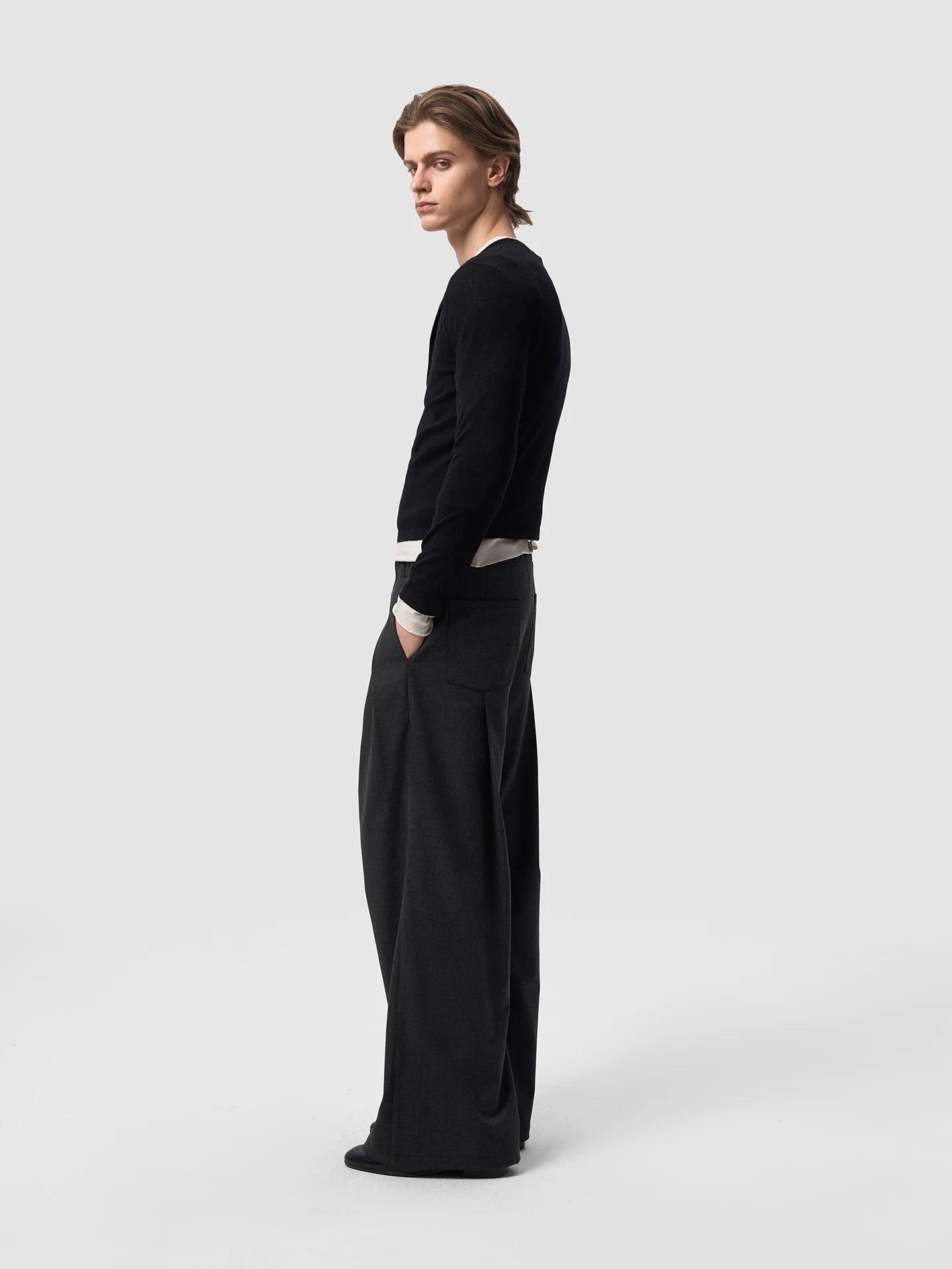 Slight Vogue Elastic High Waist Pleated Wide Leg Casual Pants