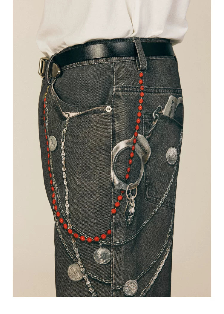 NONRADICAL fantasy chain blood-stained print jeans