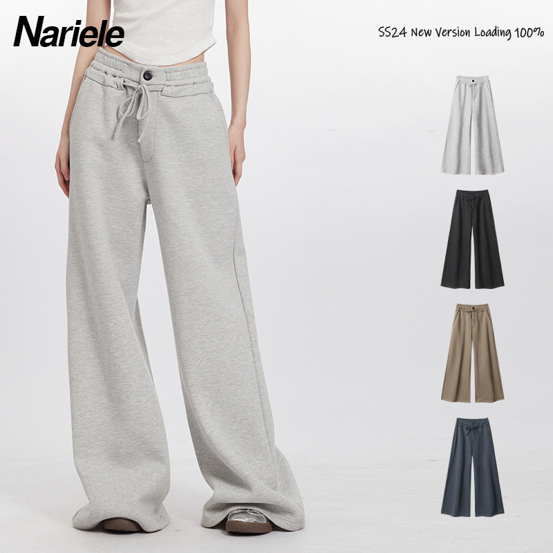 Nariele Mopping Sports Elastic Wide Leg Straight Pants