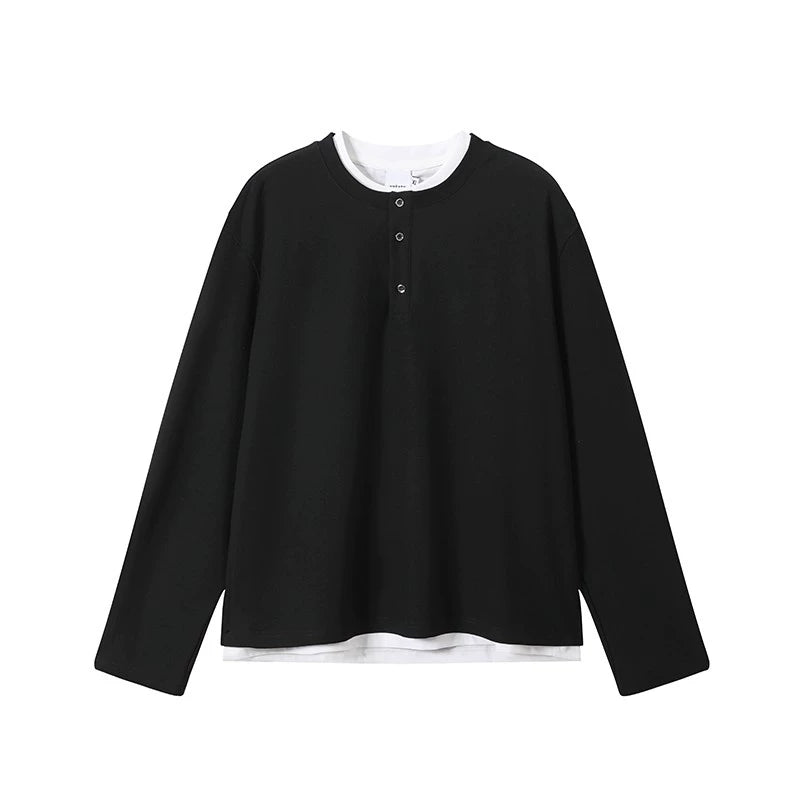 KREATE Waffle Henry Collar Fake Two Long Sleeves