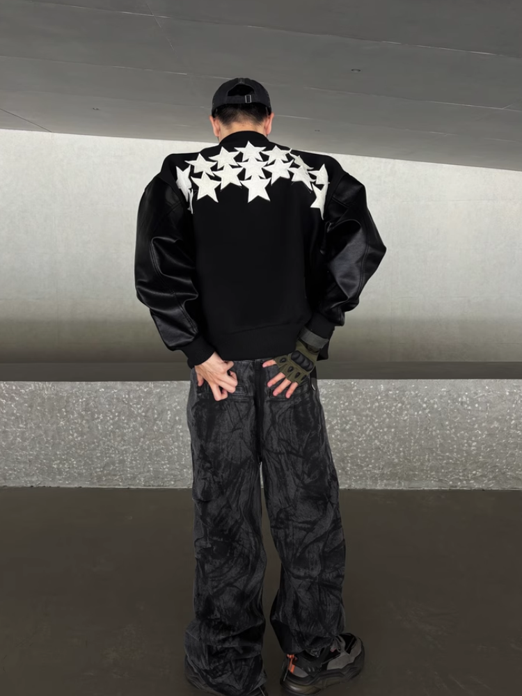 [KONOOT] BOMBER star embroidery short wide shoulder padded Jacket