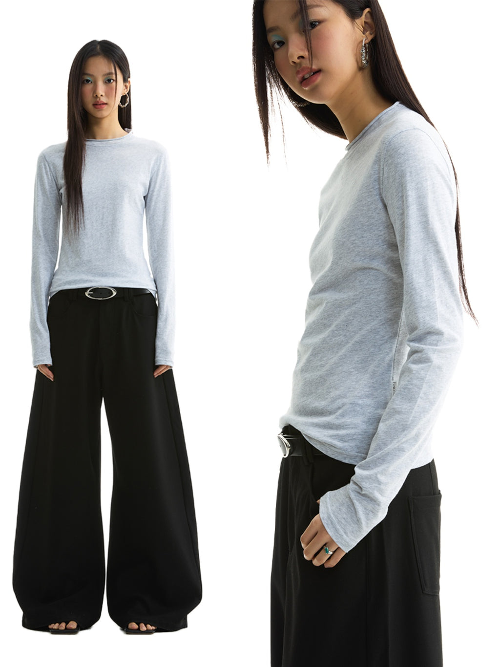 FUNKYFUN Curled Edge Small Neckline Bottoming Shirt T-shirt
