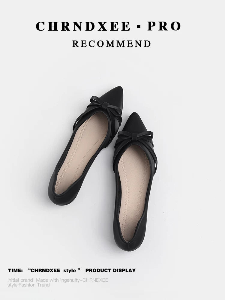 CHRNDXEE Simple Sweet Bow Retro Single Shoes