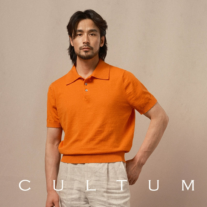 CULTUM Lapel Cotton and Linen Knitted Light Polo Shirt