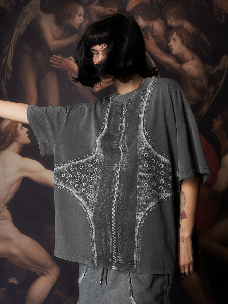 Imdelusion Cross 3D Imitation Leather Printing Tee