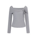 Ablueberry Two Wear One Word Shoulder Pleated Long Sleeves