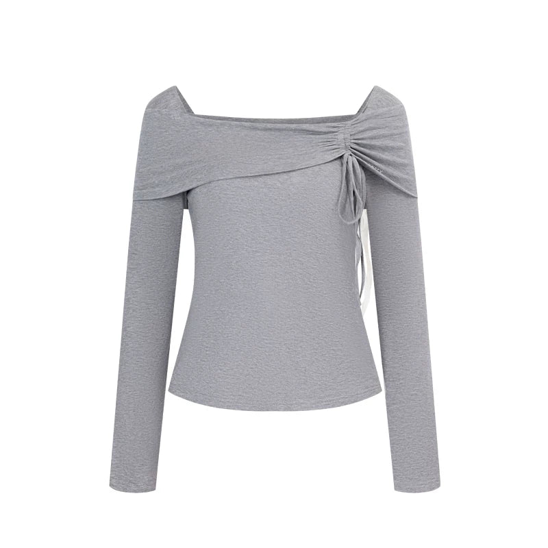 Ablueberry Two Wear One Word Shoulder Pleated Long Sleeves