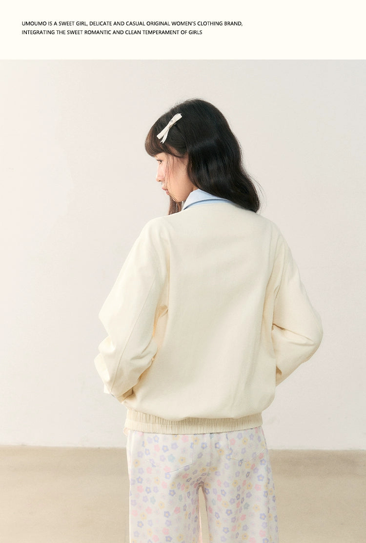 Umoumo Versatile Colour Matching Flower Embroidered Jacket