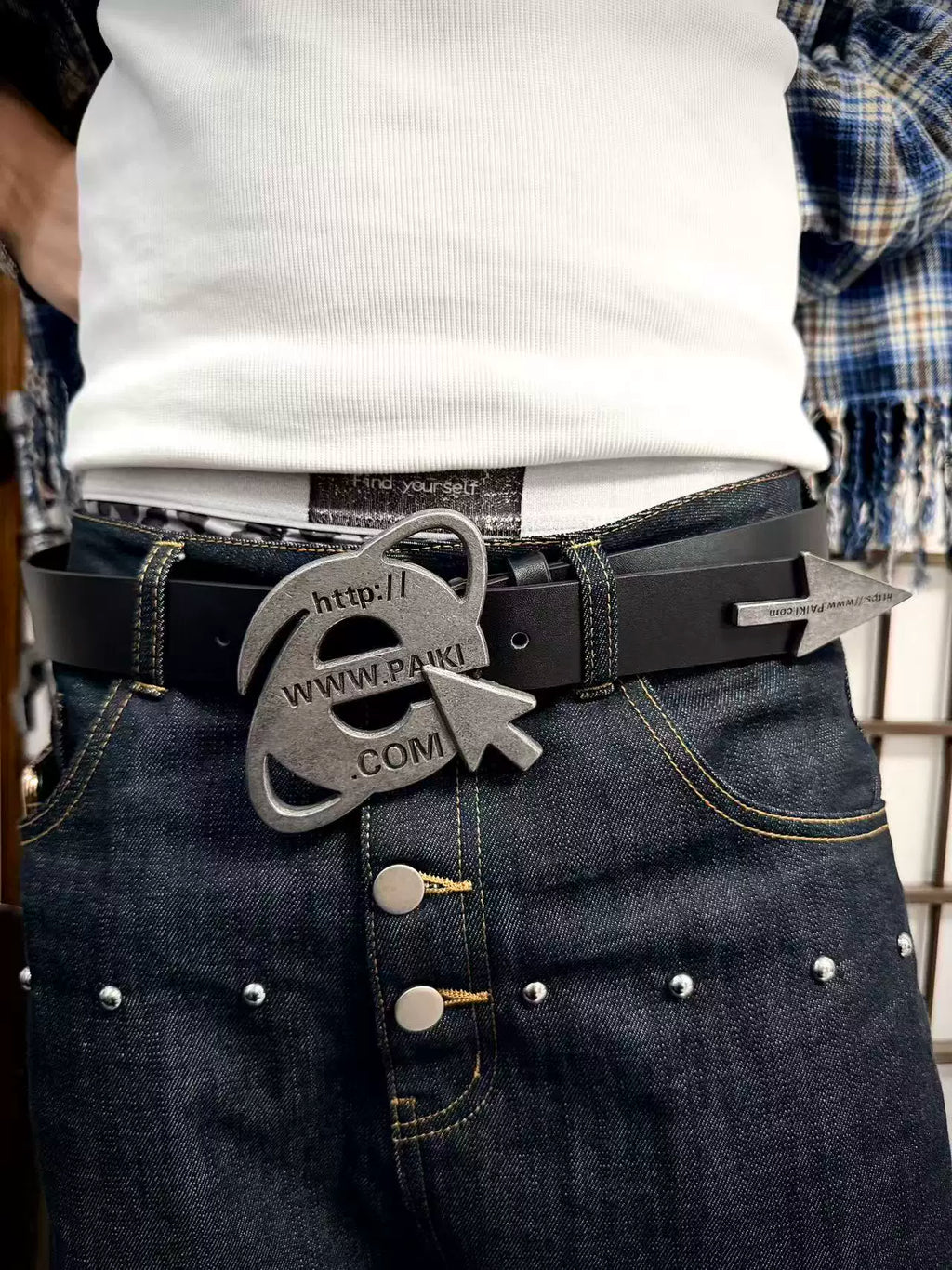 PAIKI Browser Mouse Old Metal First Layer Cowhide Belt Belt